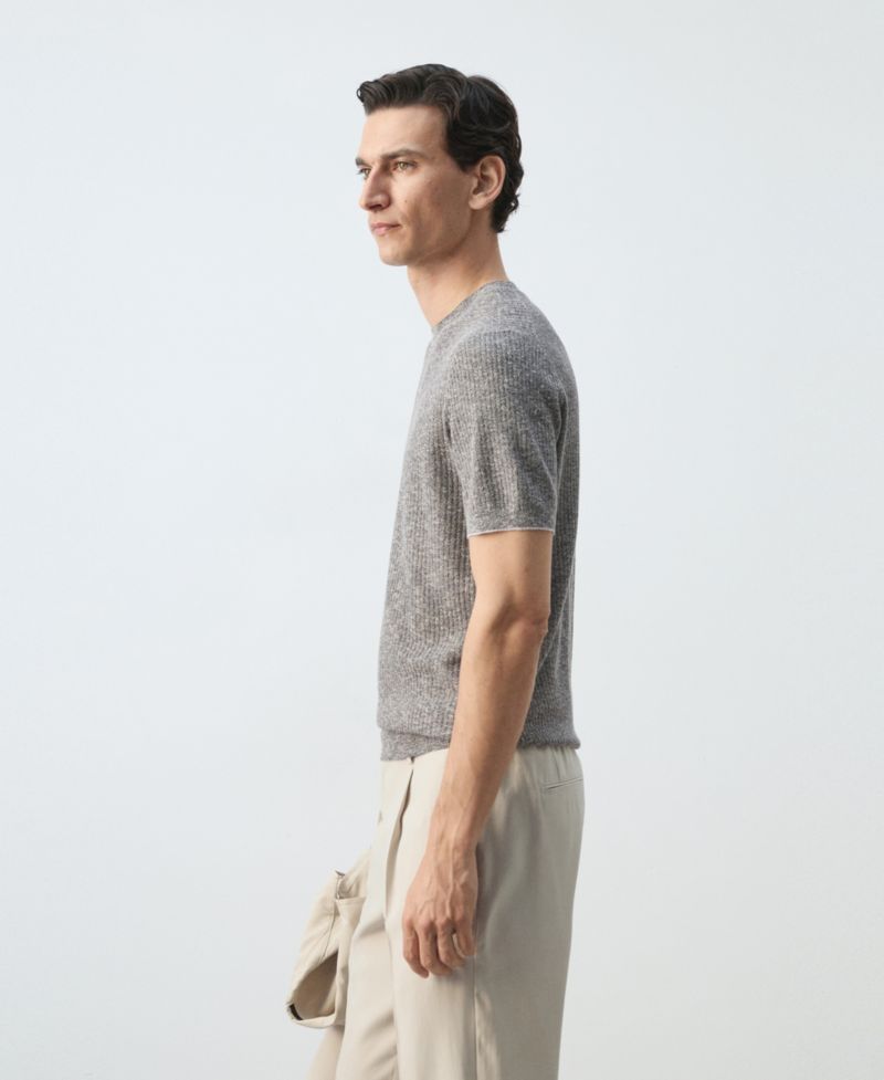 Men's Ribbed Linen-Cotton Blend T-Shirt