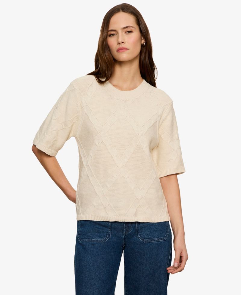 Petite Short-Sleeve Cotton Sweater T-Shirt