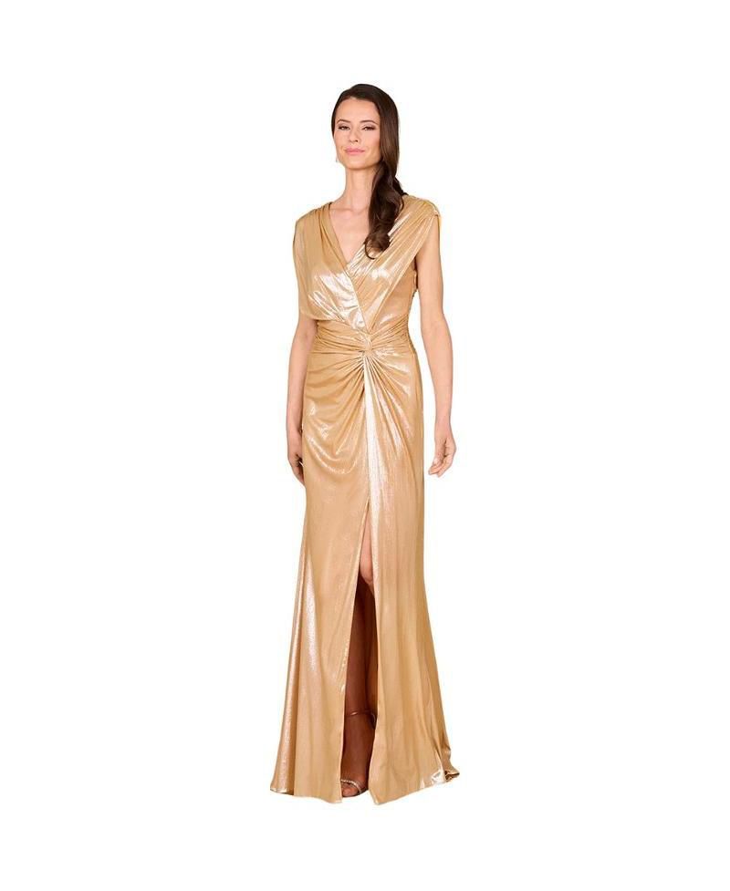 Women's V-Neck Metallic Dress with Slit