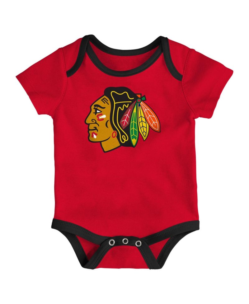 Baby Boys and Girls 3-Piece Chicago Blackhawks Triple Header Bodysuit Set