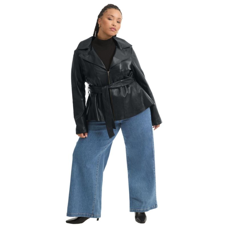 Women's June and Vie High-Low Belted Leather Jacket