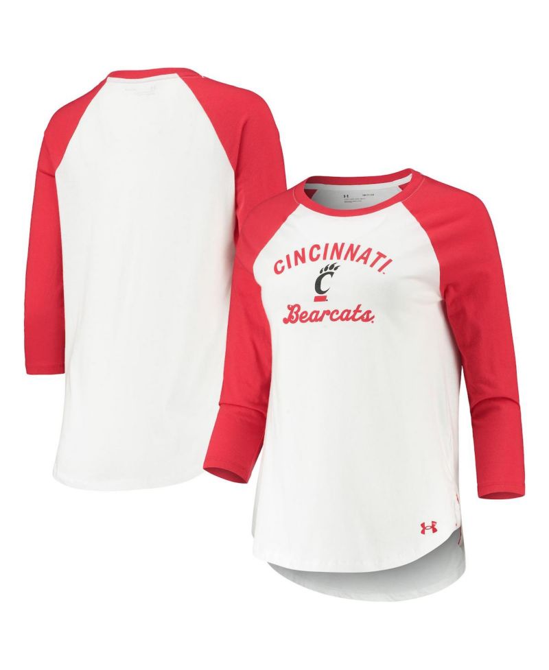 Women's White and Red Cincinnati Bearcats Baseball Raglan 3/4 Sleeve T-shirt