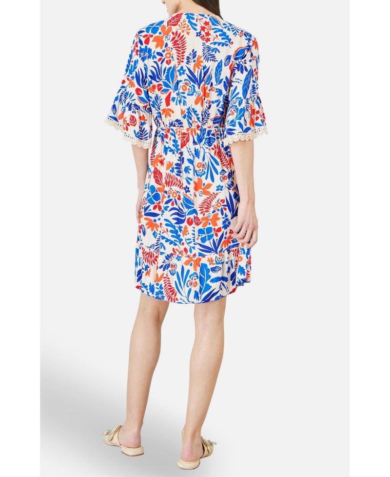 Women's Leaf Print Kimono Sleeve Tunic Dress