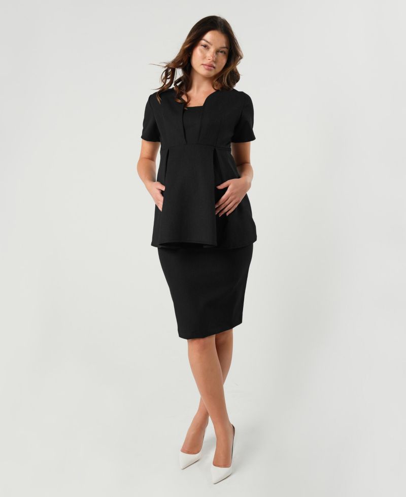 Women's Knee Length Pencil Skirt with Stretch Bump Panel in Italian Suiting Fabric
