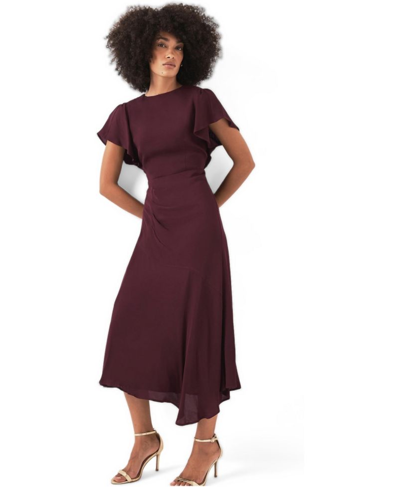 Women's Draped Asymmetric Cocktail Midi Dress