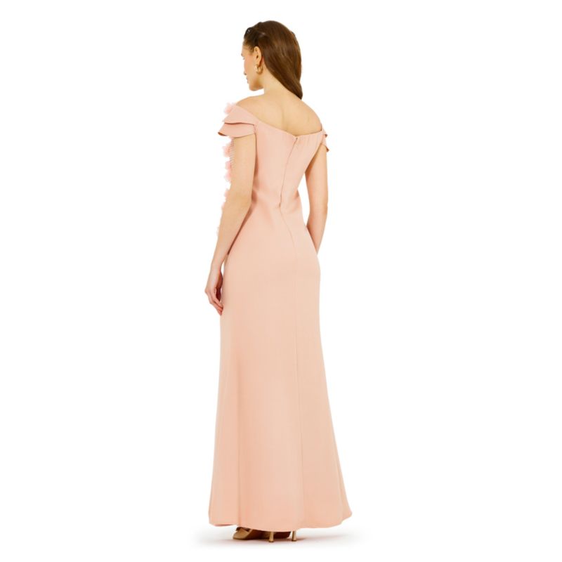 Women's Lace Cutout Floral Embellished Off-The-Shoulder Crepe Gown