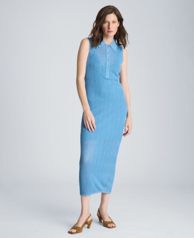 Women's Variegated Rib Sleeveless Polo Sweater Dress