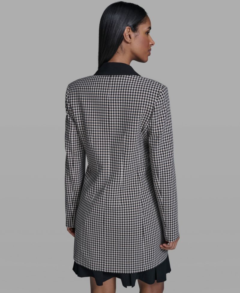 Women's Checkered One-Button Blazer