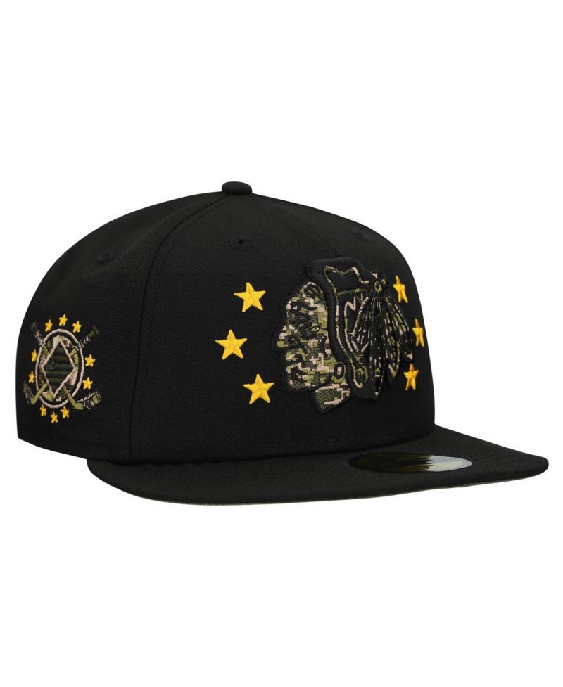 Men's Black Chicago Blackhawks Military Appreciation Digital Camo Stars 59FIFTY Fitted Hat