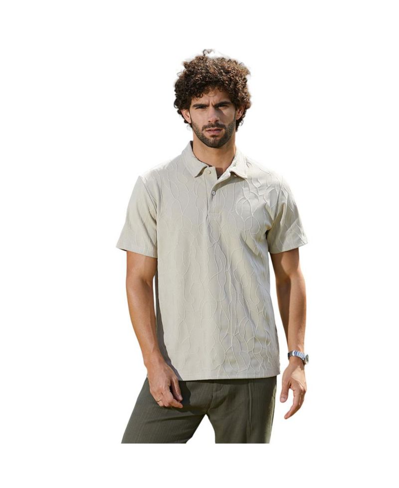 Men's Cream White Veined-Tactile Polo T-Shirt