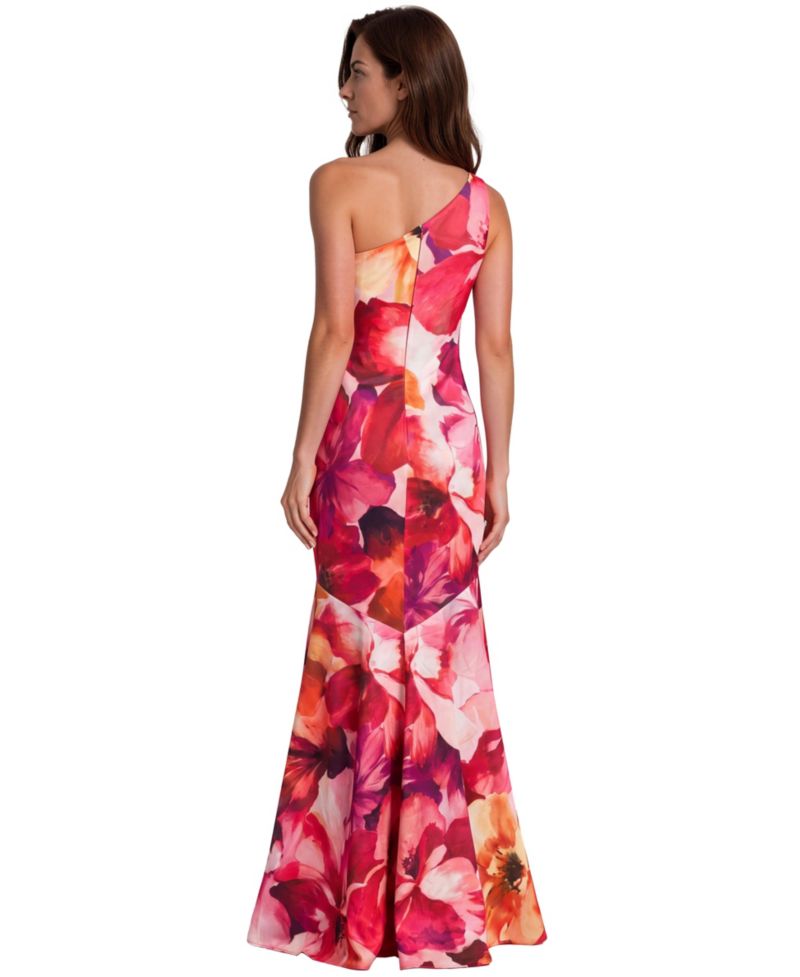 Women's Floral One-Shoulder Scuba Gown
