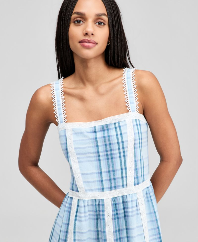 Women’s Cotton Plaid Lace-Trim Dress