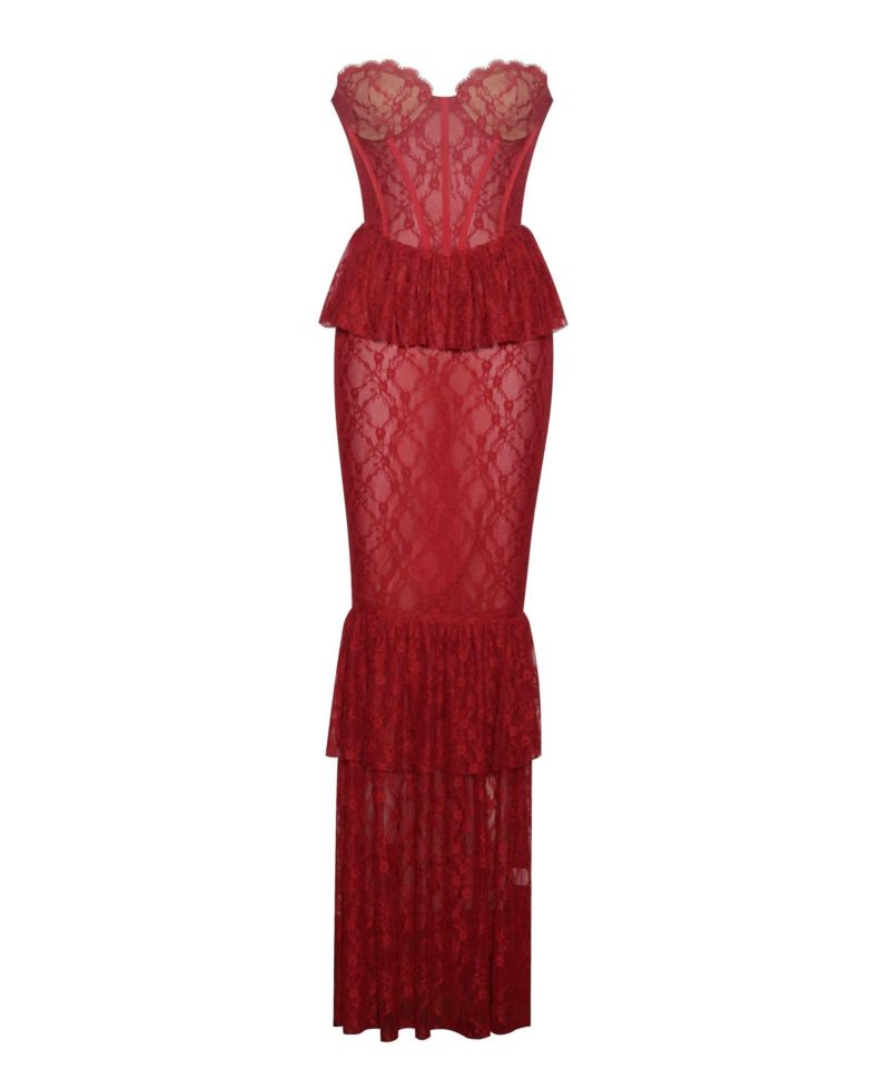 Women's Quennell Burgundy Lace Corset Maxi Dress