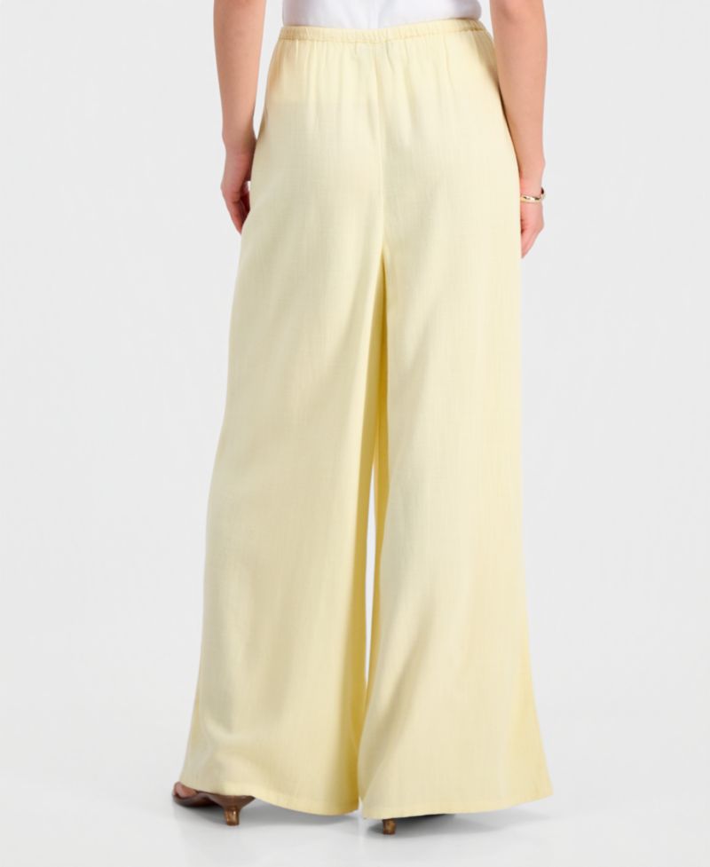 Petite Linen-Blend Wide Leg Drawstring Pant