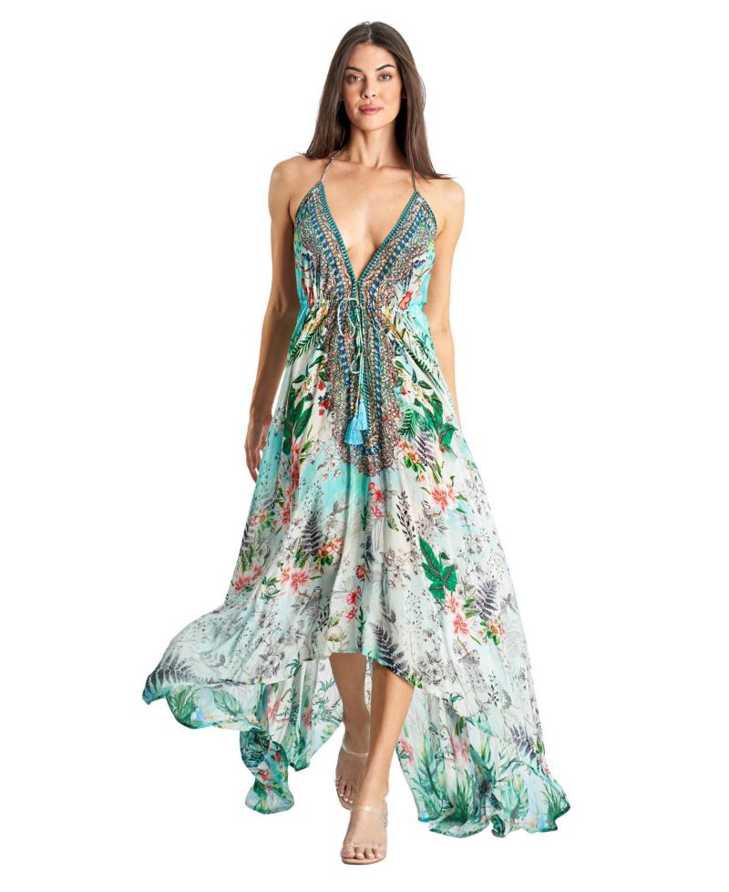Women's Maxi Boho Art Halterneck Dress