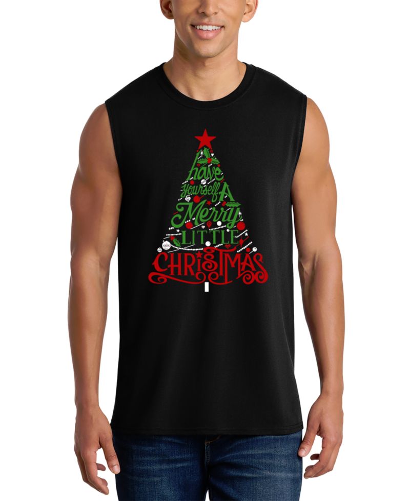 Men's Merry Christmas Tree Script Graphic Tank Top