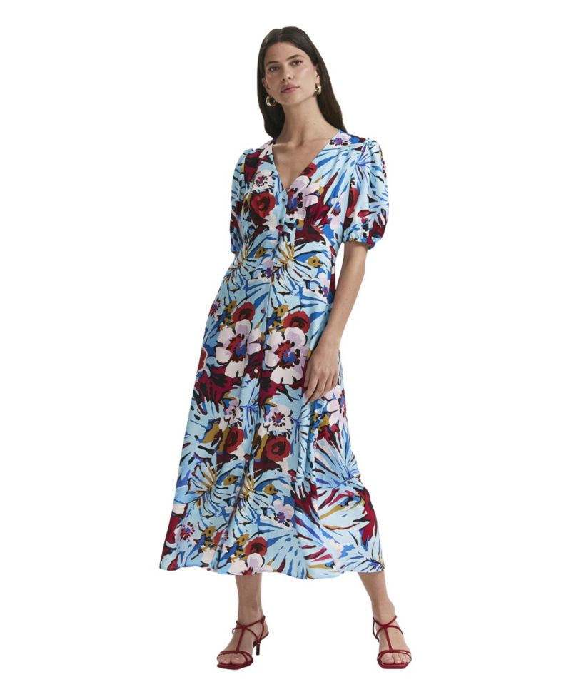 Women's Sarah Floral-Print Button-Down Short-Sleeve Midi Dress