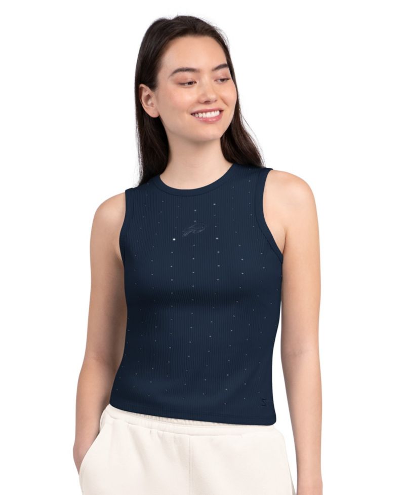 Women's Navy Buffalo Bills Rhinestone Sprinkle Ribbed Tank