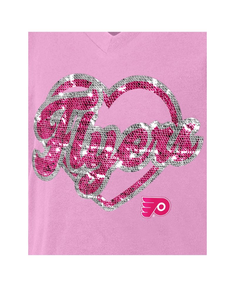 Girl's Pink Philadelphia Flyers Flip Sequin V-Neck T-Shirt