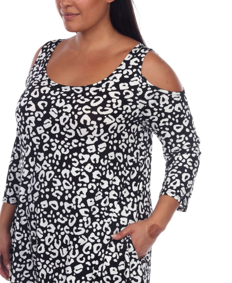 Plus Size Leopard Cold Shoulder Tunic Top