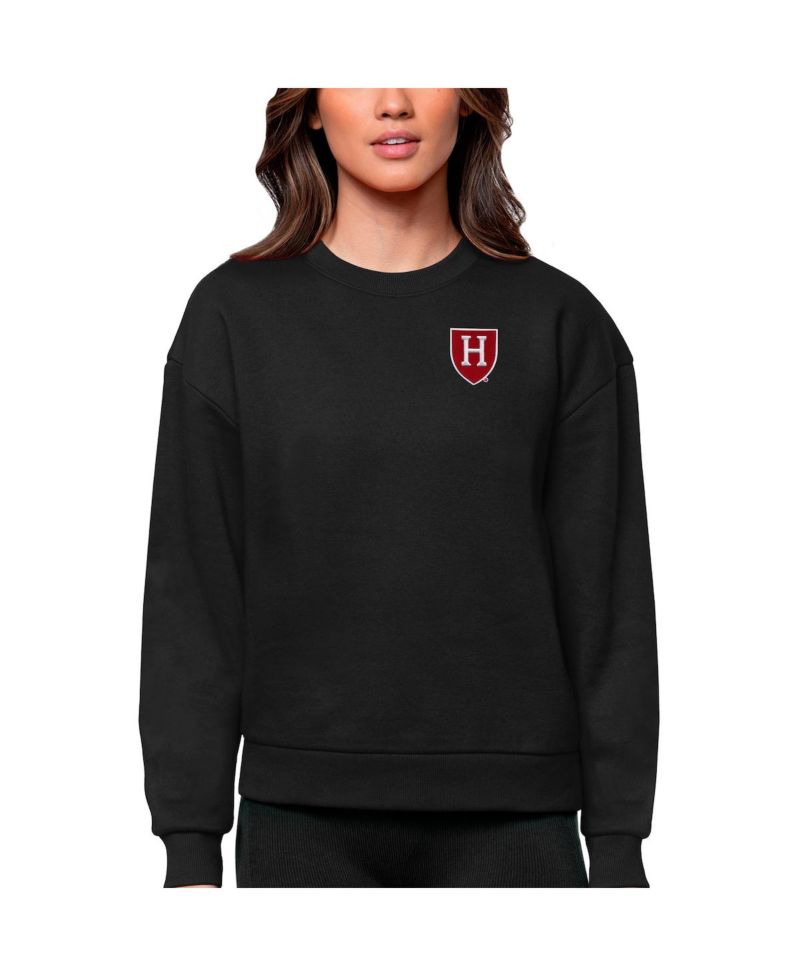 Women's Black Harvard Crimson Logo Victory Crewneck Pullover Sweatshirt
