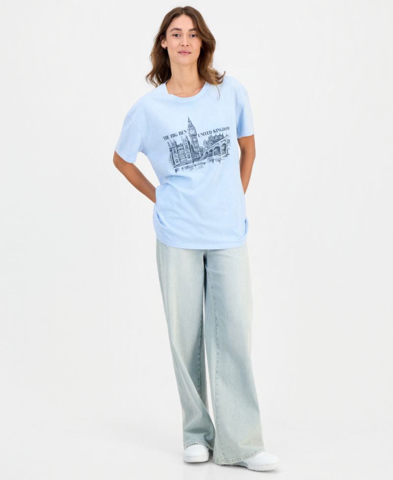 Juniors' Cotton London Big Ben Mineral-Wash Tee