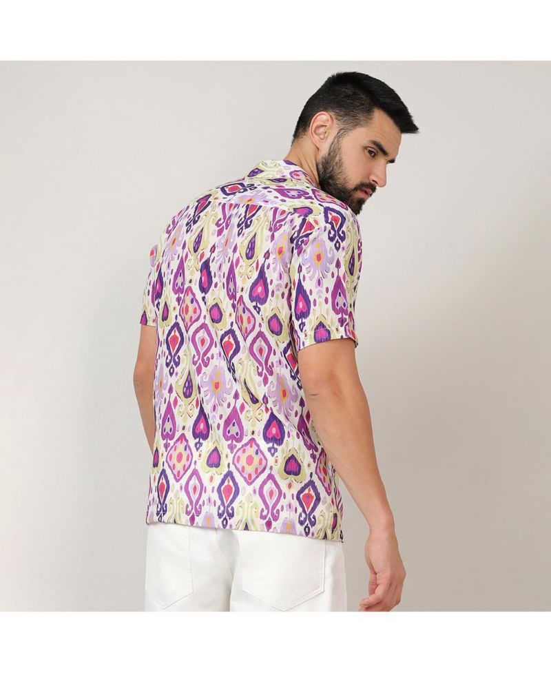 Men's Lavender & Pear Yellow Ethnic Shirt