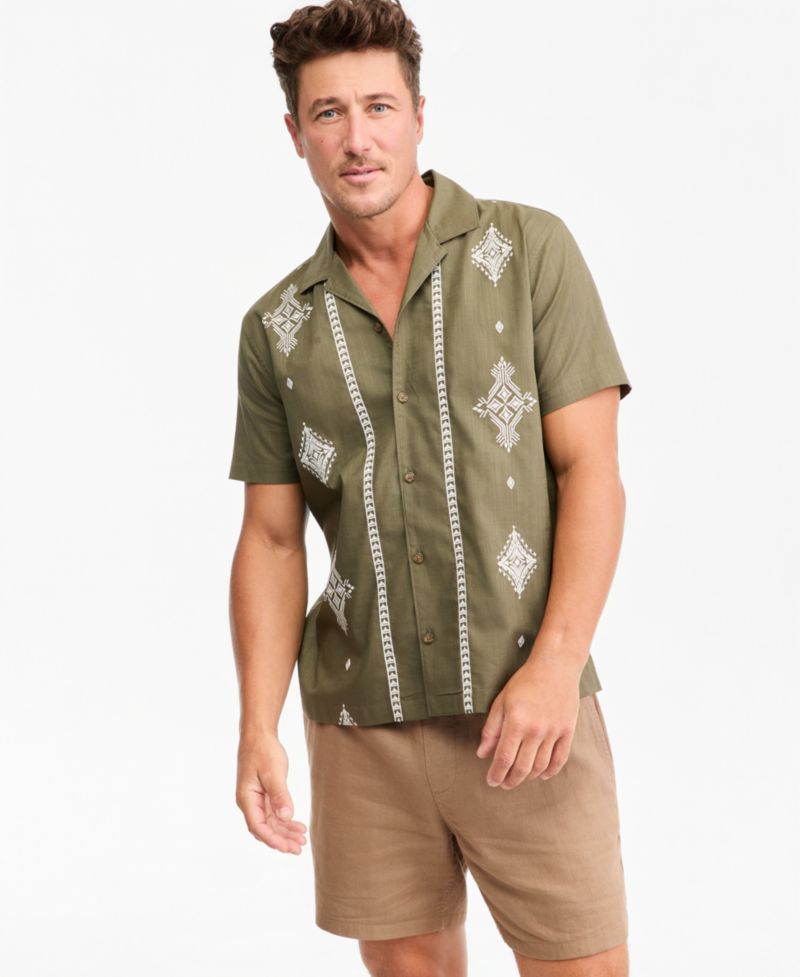 Men's Short-Sleeve Geometric Embellished Shirt