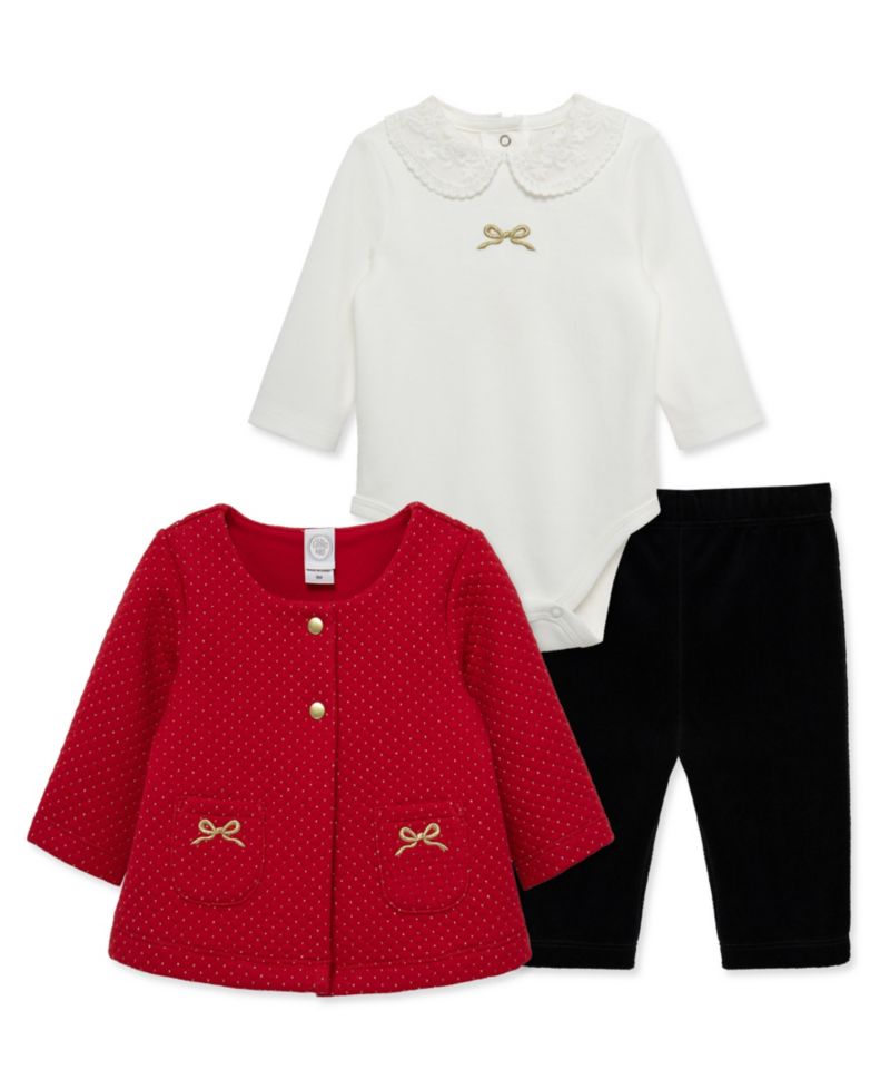 Baby Girls' Bow Embellished Cardigan, Bodysuit and Pants, 3-Piece Set