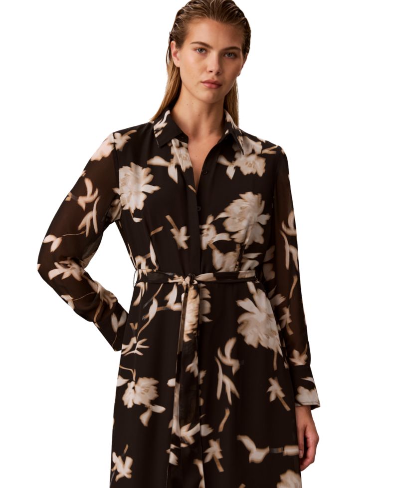 Women's Long-Sleeve Floral-Print Midi Dress