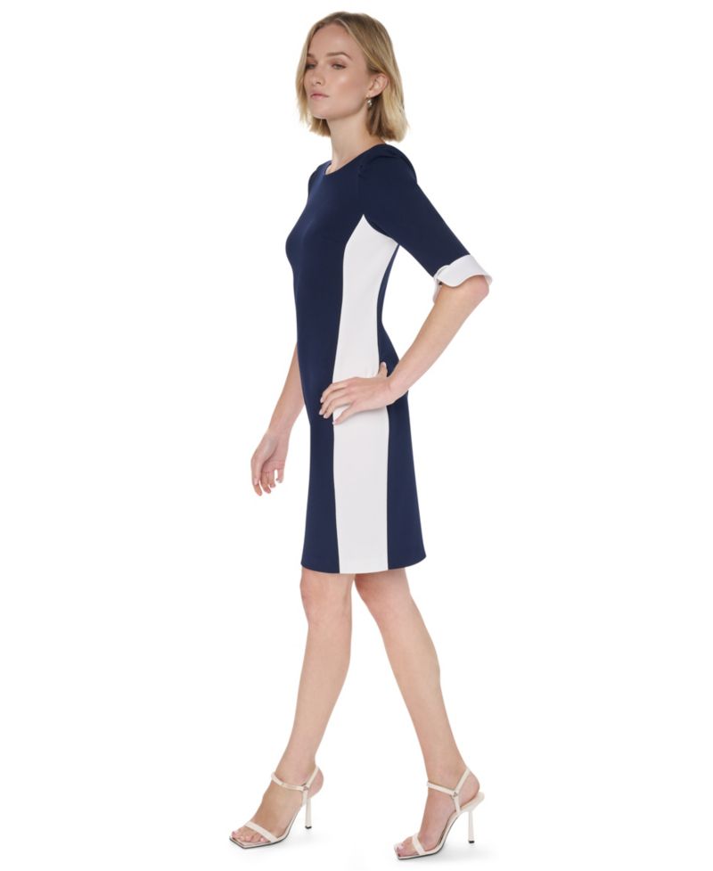Women's Colorblock 3/4-Sleeve Sheath Dress