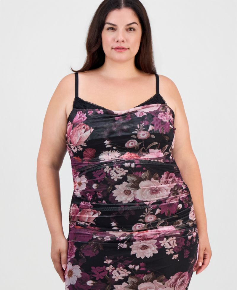 Plus Size Floral Ruched Maxi Dress