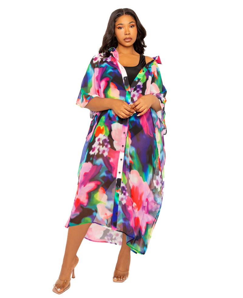Women's Plus Size Print Shirtdress Cover Up