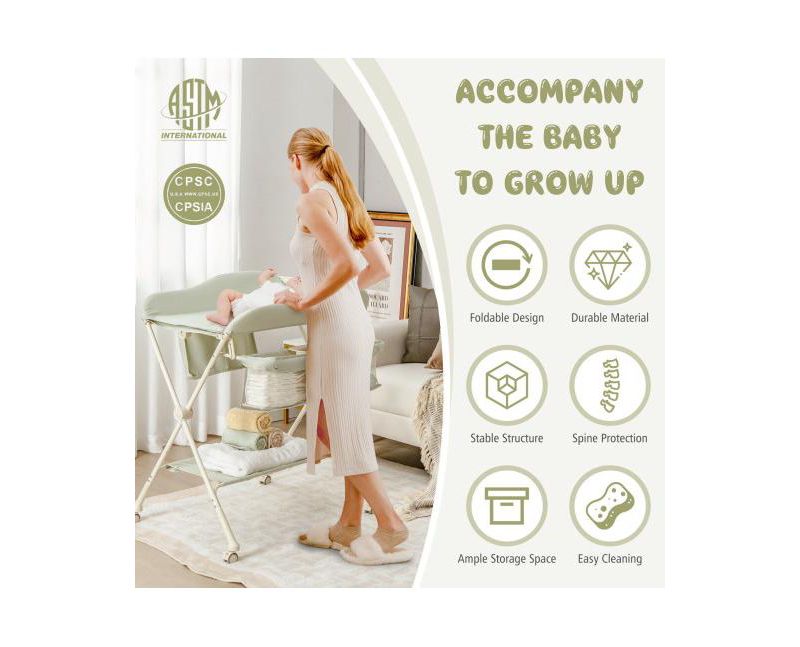 Portable Baby Changing Table with Water Basin and Rolling Wheels for Nursery