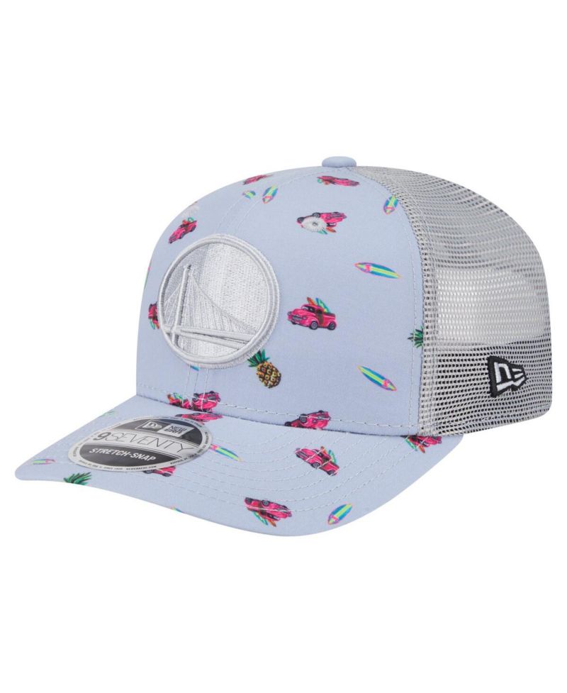 Men's Light Blue/Gray Golden State Warriors Adventure Aloha Pattern 9SEVENTY Stretch Snap Hat