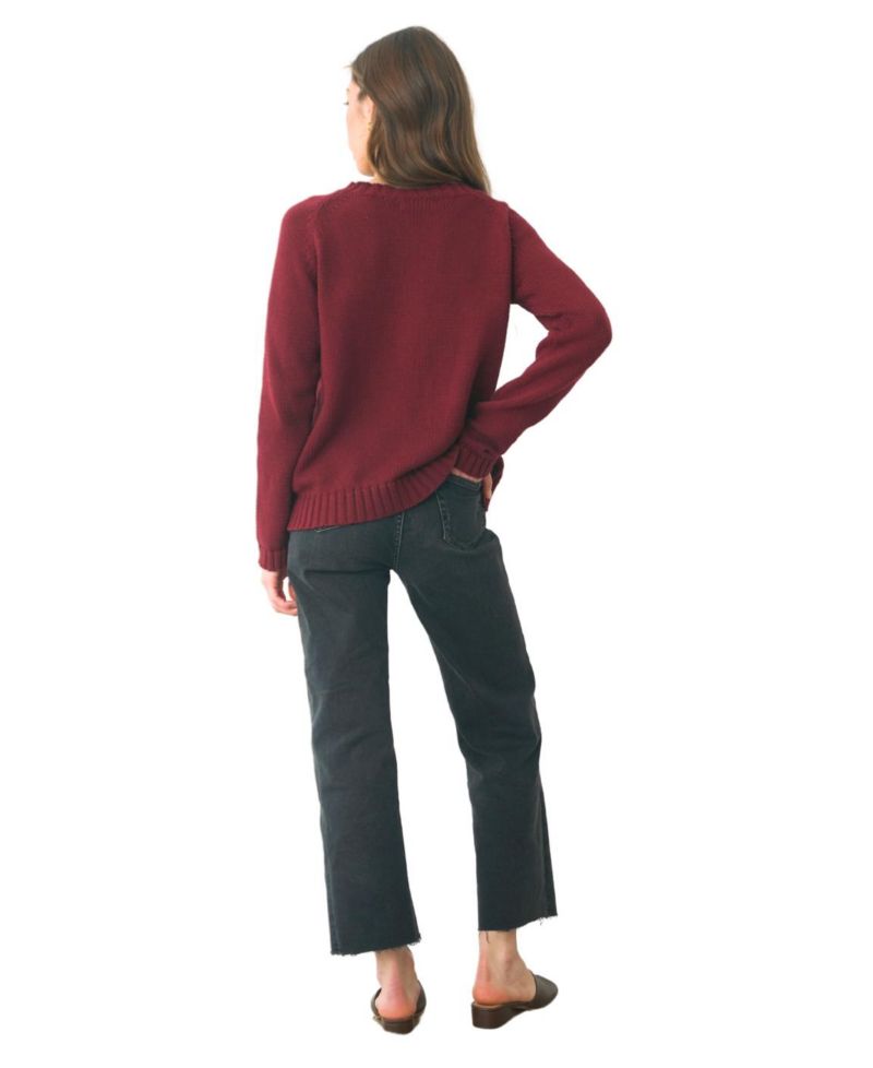 Women's Cotton Sloane Crewneck Pullover Sweater in Burgundy