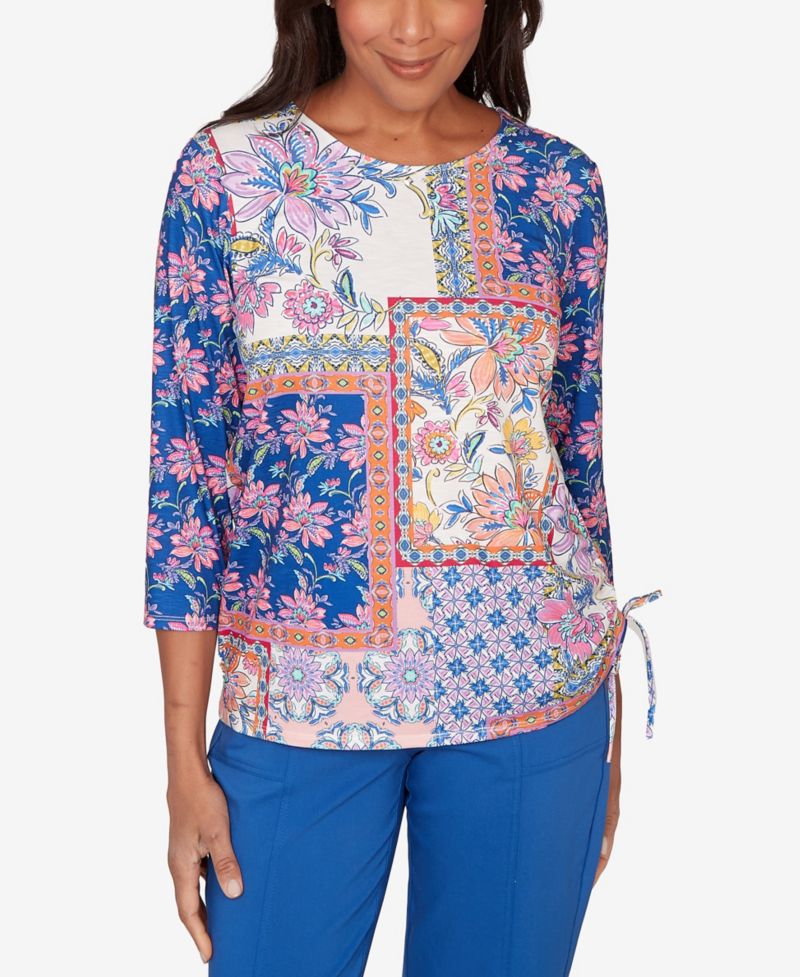 Petite The Royal Treatment Geometric Floral Tie Ruched Top