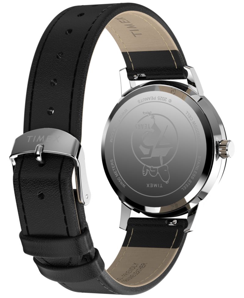 Unisex Quartz Analog Black Leather Watch, 38mm