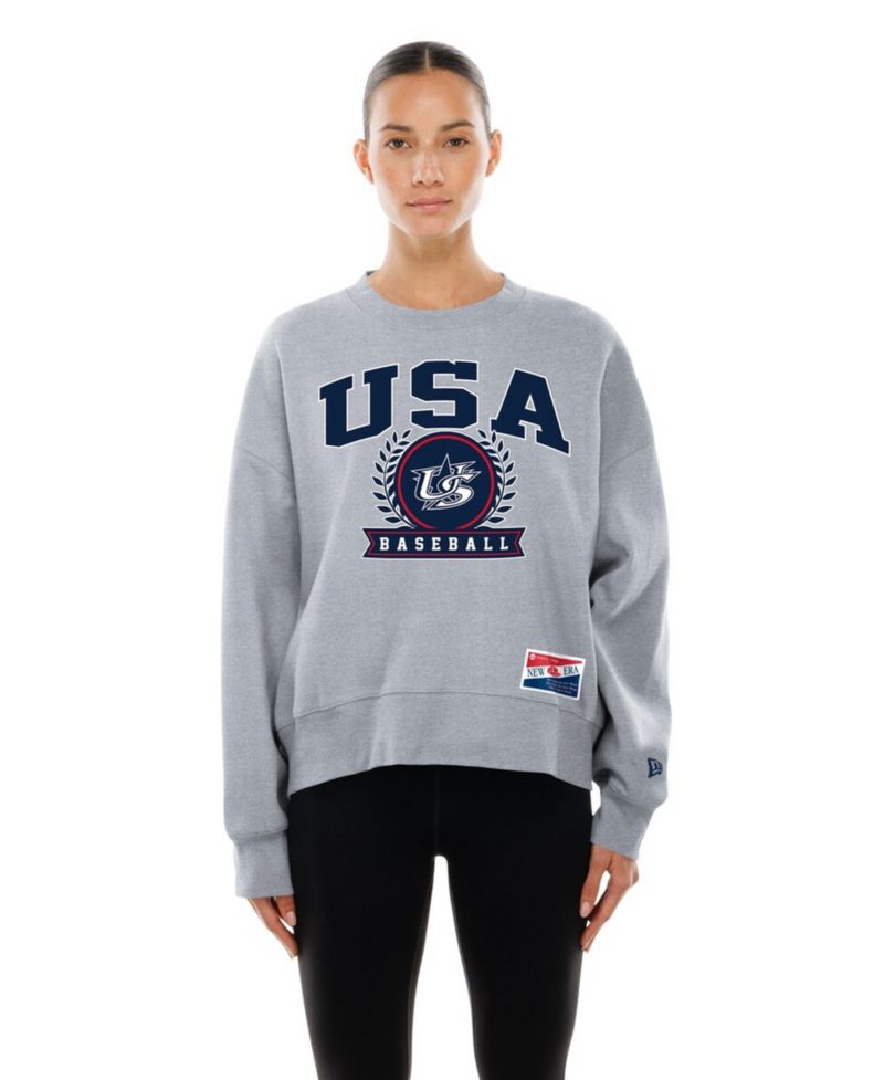 Women's Gray USA Baseball 2026 World Baseball Classic Mineral Wash Dolmen Sleeve Fleece Sweatshirt