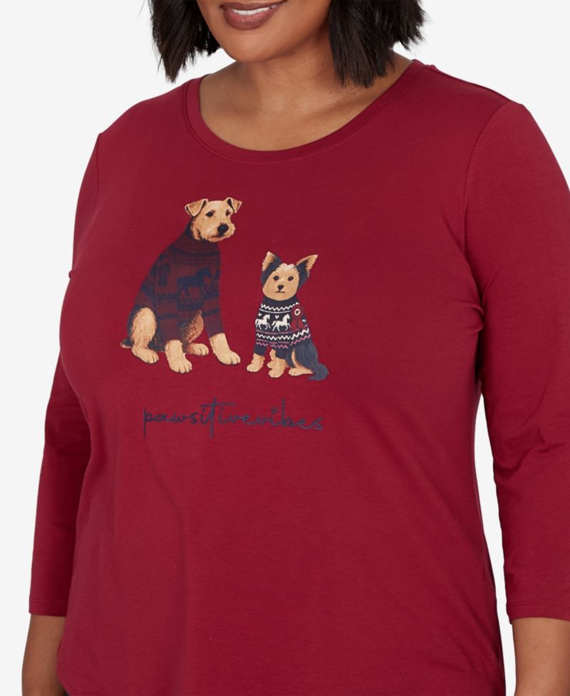 Plus Size Pawsitive Boat Neck 3/4-Sleeve Graphic T-Shirt