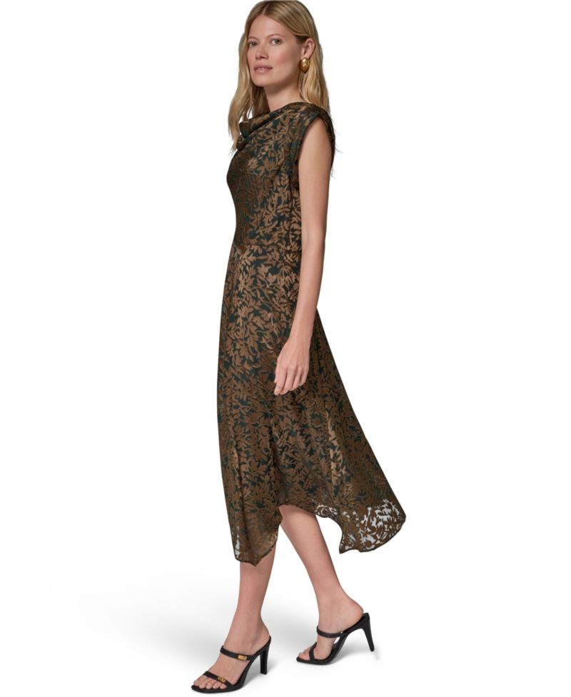 Women's Floral Vine Burnout Cowl Neck Dress