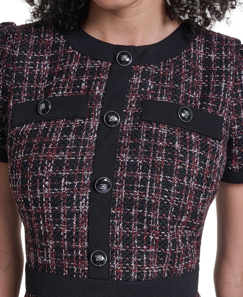 Women's Tweed Contrast-Trim Sheath Dress