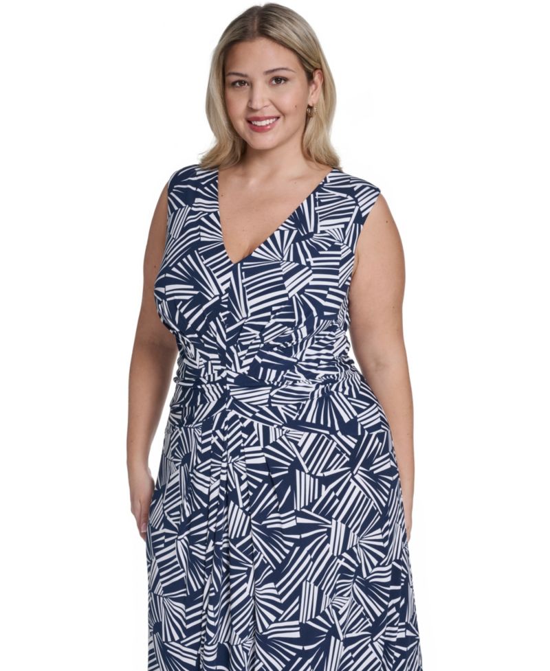 Plus Size Sleeveless Tuck Front V-Neck Maxi Dress