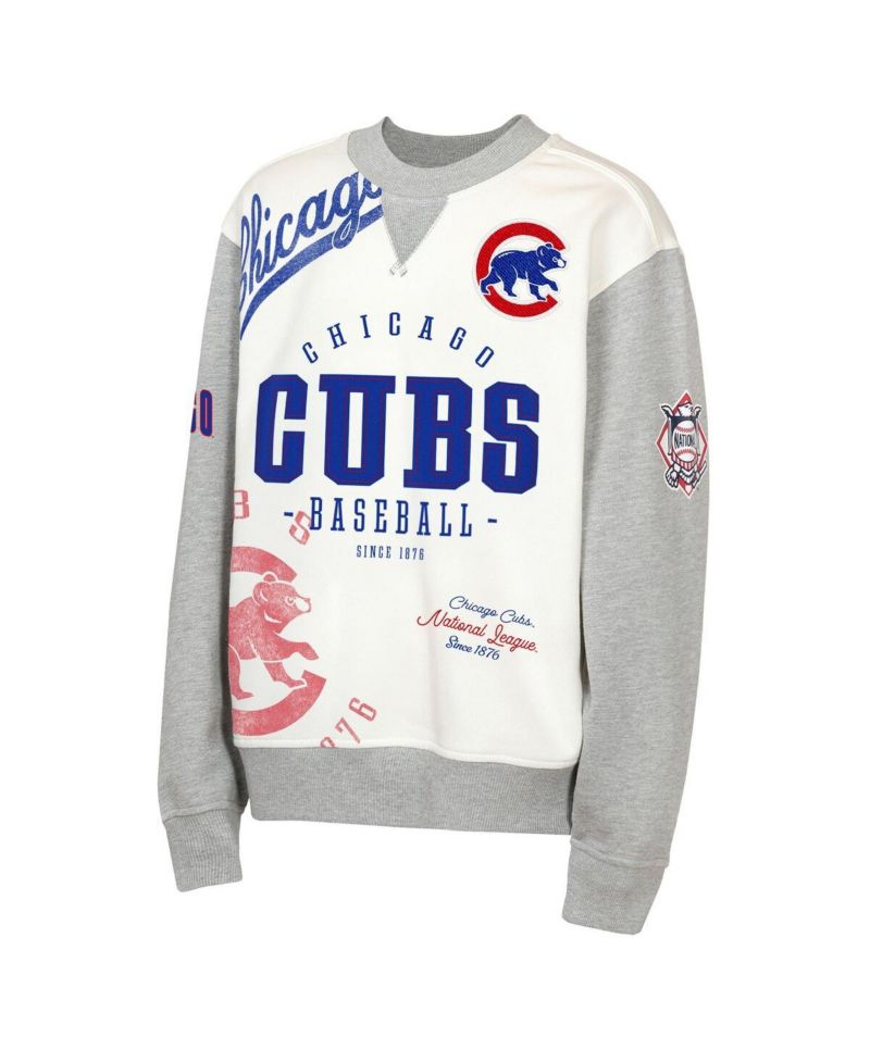 Big Boys and Girls Cream/Gray Chicago Cubs Big League Power Hit Fleece Sweatshirt