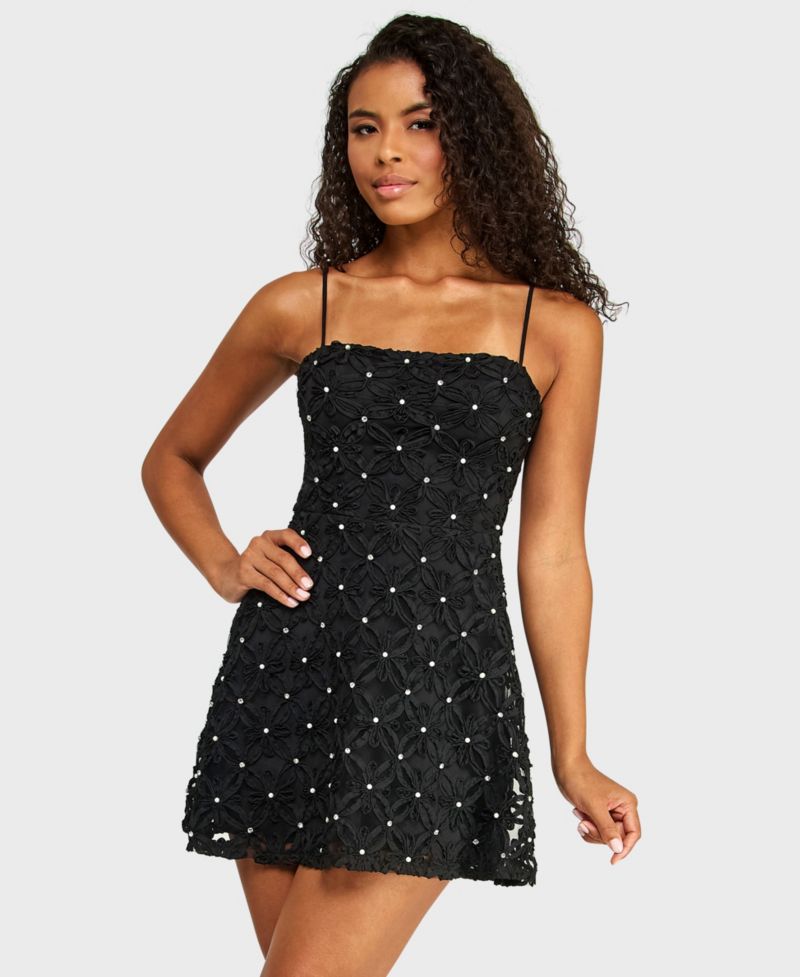 Juniors' Square Neck Soutache Dress