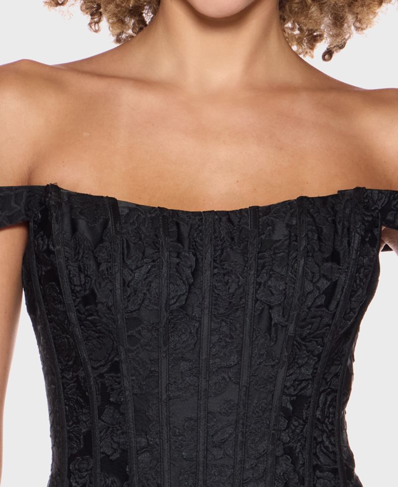 Juniors' Off-The-Shoulder Corset Bodice Jacquard Dress