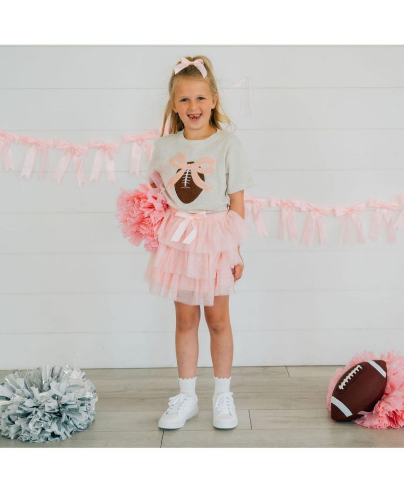 Little Girls Coquette Football Patch Short Sleeve T-Shirt