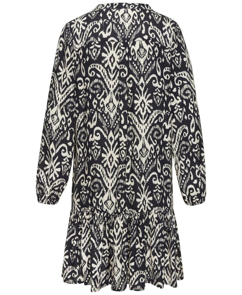 Women's Viscose Printed Tunic Ruffle-Trim Notch-Neck Short Dress