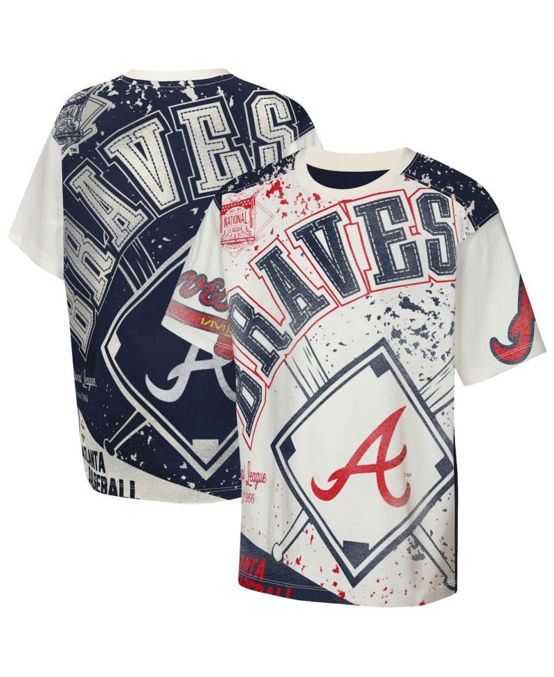 Big Boys and Girls Cream Atlanta Braves Big League Top Player Bold All-Over-Print T-Shirt