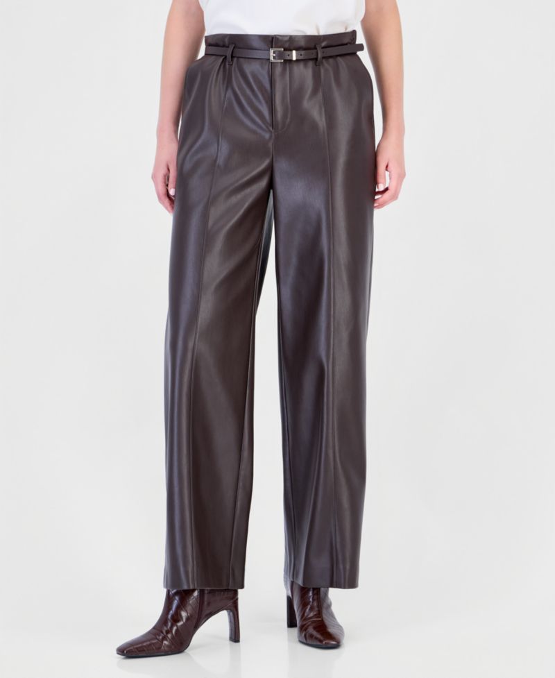 Women's Pull-On High-Waisted Slim-Straight Polyurethane Pants